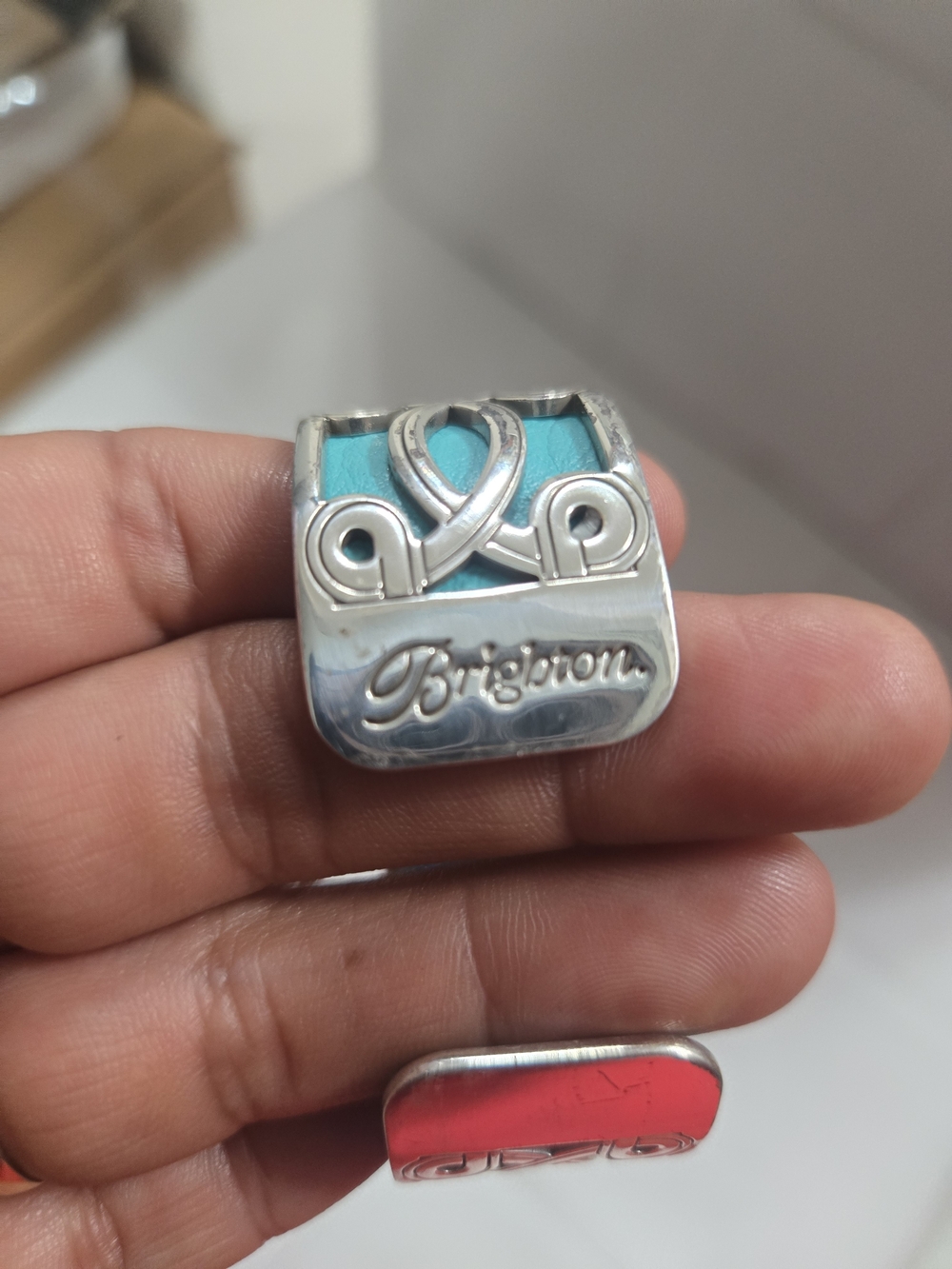 Brighton Silver Bracelet Charm with Turquoise and Coral Enamel